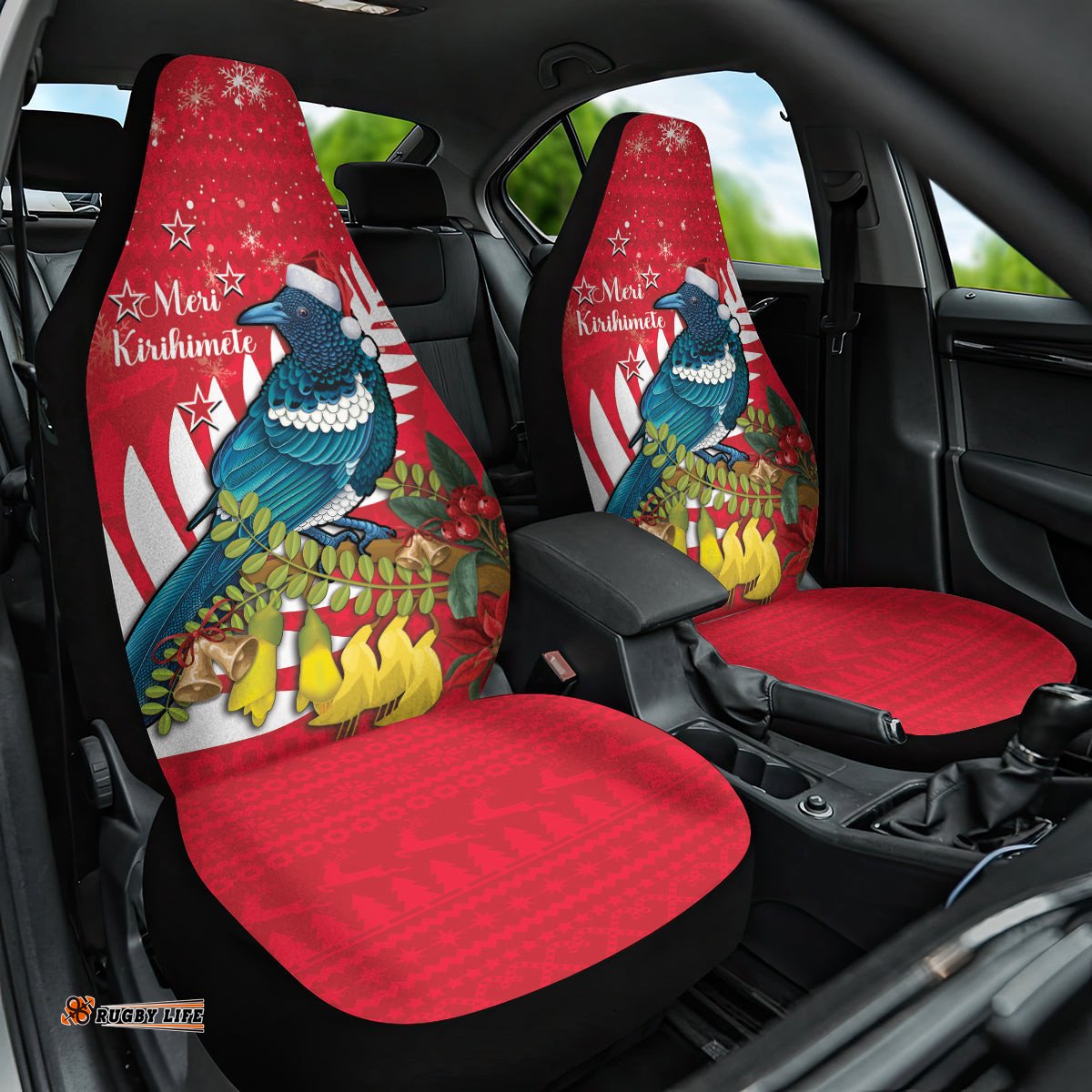 New Zealand Christmas In July Car Seat Cover Tui Bird With Kowhai Meri Kirihimete