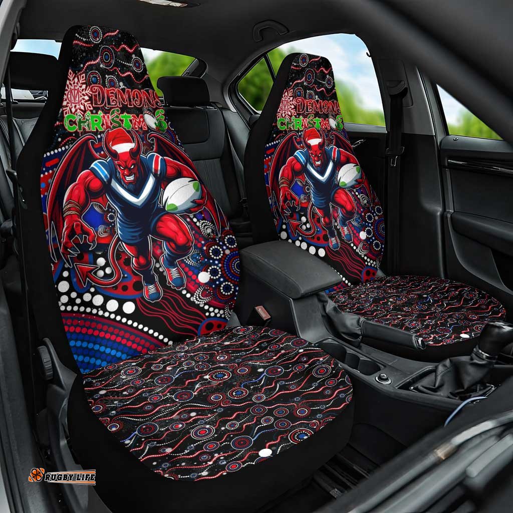 Merry Christmas AFL Demons Car Seat Cover Aboriginal Santa Football Mascot