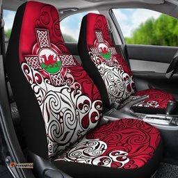 Wales Celtic Car Seat Covers Welsh Dragon Flag with Celtic Cross