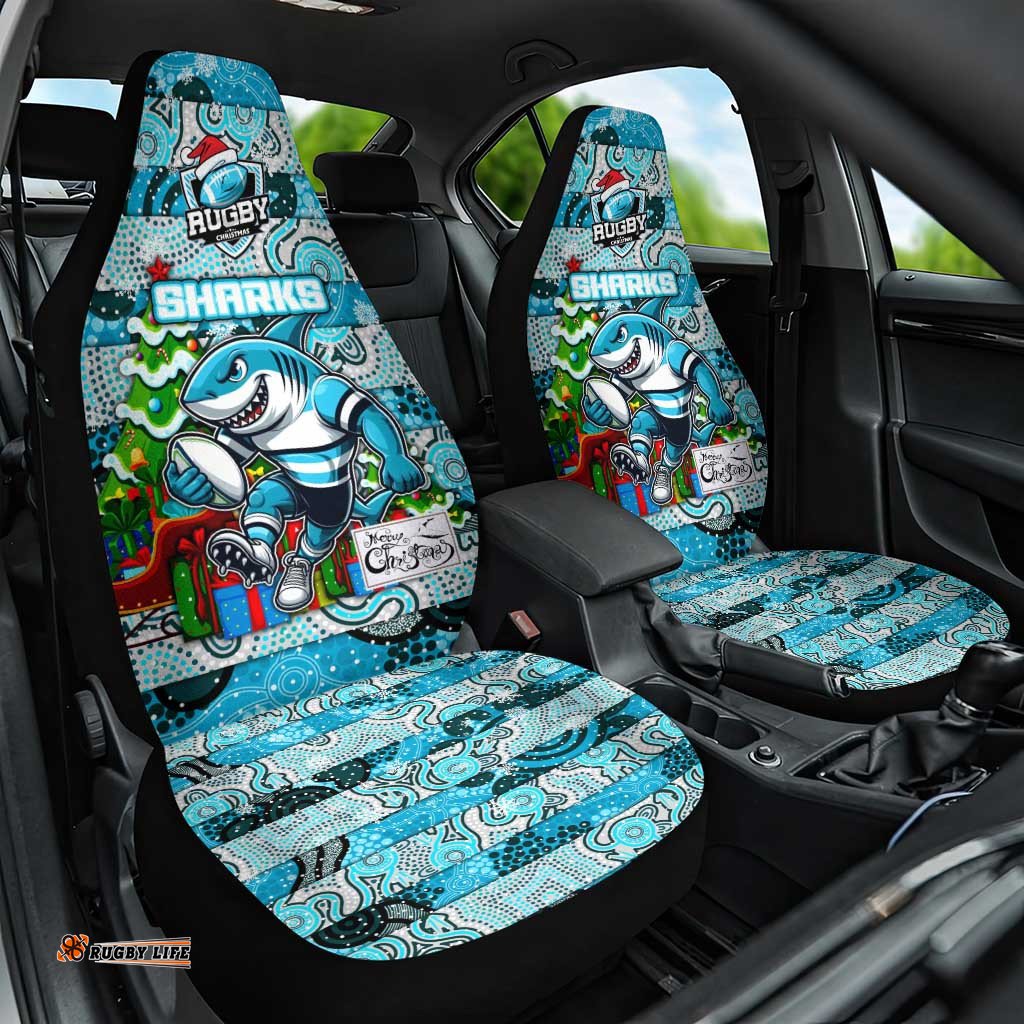 Sharks Rugby Merry Christmas Car Seat Cover Indigenous Australian Art