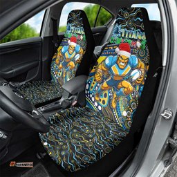 Merry Christmas Gold Coast Titans Car Seat Cover Aboriginal Santa Rugby Mascot Light Blue