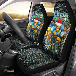 Merry Christmas Gold Coast Titans Car Seat Cover Aboriginal Santa Rugby Mascot Light Blue