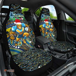 Merry Christmas Gold Coast Titans Car Seat Cover Aboriginal Santa Rugby Mascot Light Blue
