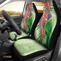Australia Bottlebrush And Lorikeets Car Seat Cover Aboriginal Art Watercolor Style