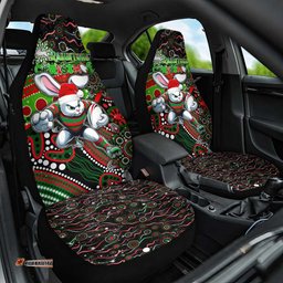 Merry Christmas Rabbitohs Car Seat Cover Aboriginal Santa Rugby Mascot South Sydney Bunnies