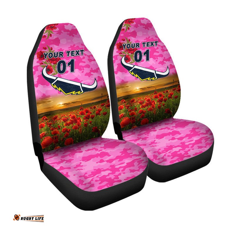 Custom Personalised North Queensland Cowboys ANZAC Car Seat Cover Poppy Flowers Vibes Pink