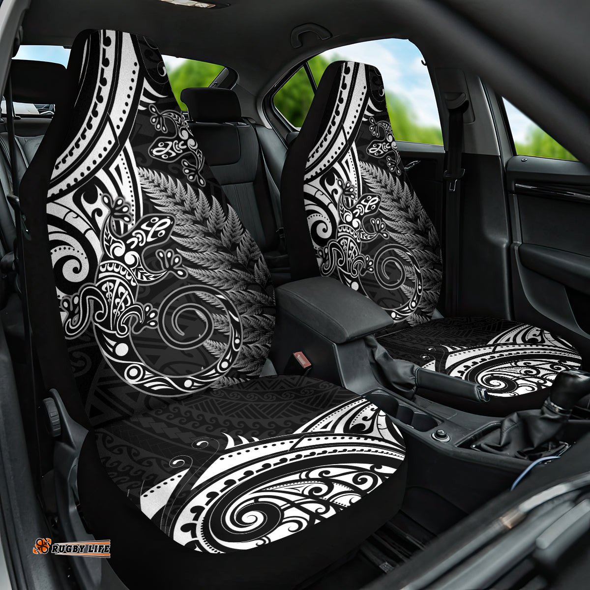 New Zealand Lizard Car Seat Cover Silver Fern Aotearoa Maori