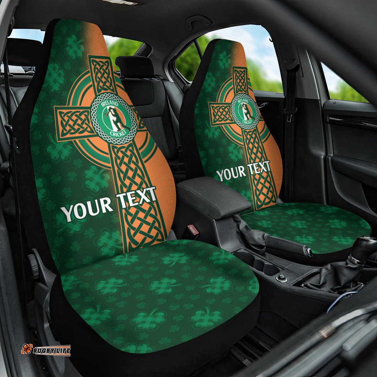 Custom Ireland Cricket Car Seat Cover 2025 Celtic Shamrock Go Champions