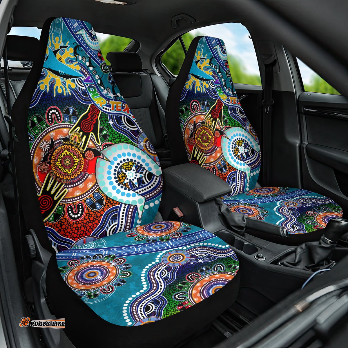 Personalised Sharks NAIDOC Week 2024 Car Seat Cover Australia Aboriginal Dot Painting
