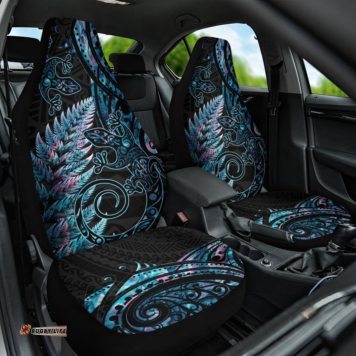 New Zealand Lizard Car Seat Cover Silver Fern Aotearoa Maori With Paua Shell