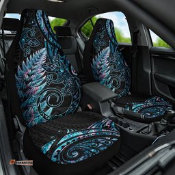 New Zealand Lizard Car Seat Cover Silver Fern Aotearoa Maori With Paua Shell