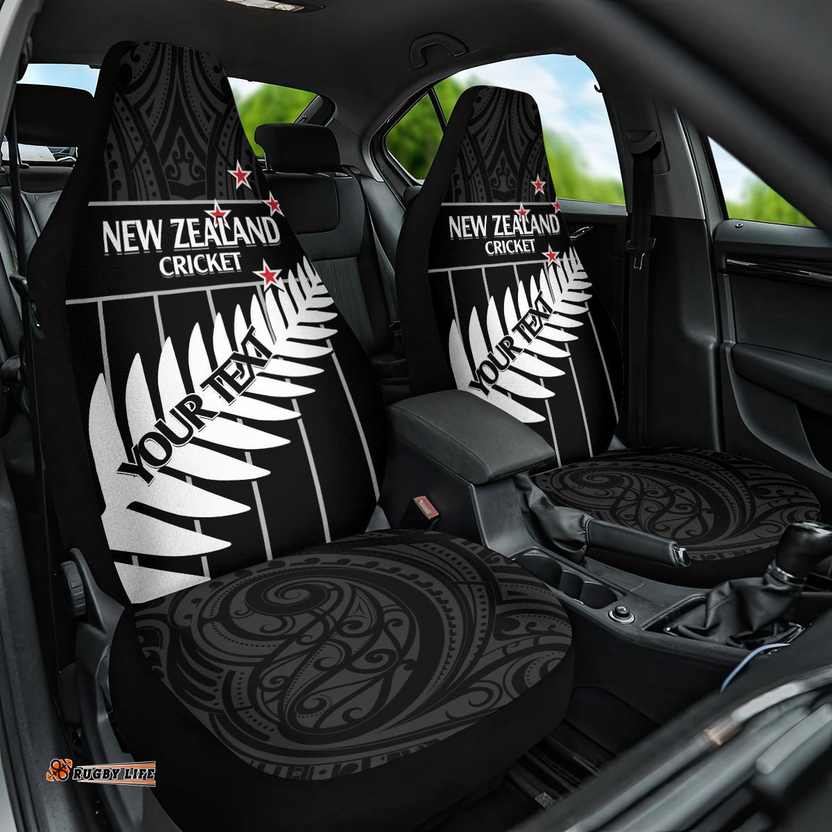 Custom New Zealand Silver Fern Cricket Car Seat Cover Aotearoa Maori Go Black Cap