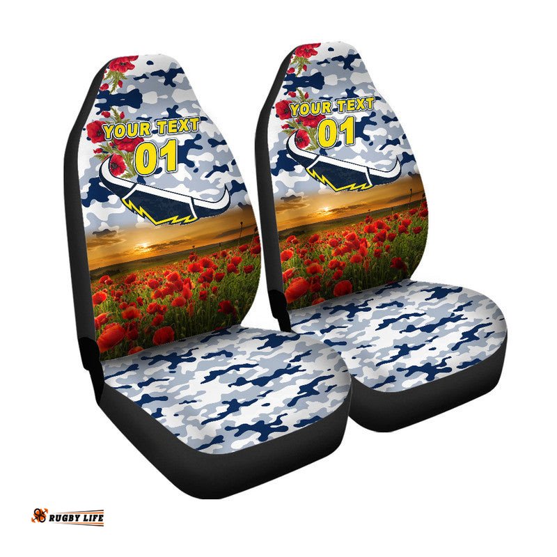 Custom Personalised North Queensland Cowboys ANZAC Car Seat Cover Poppy Flowers Vibes White