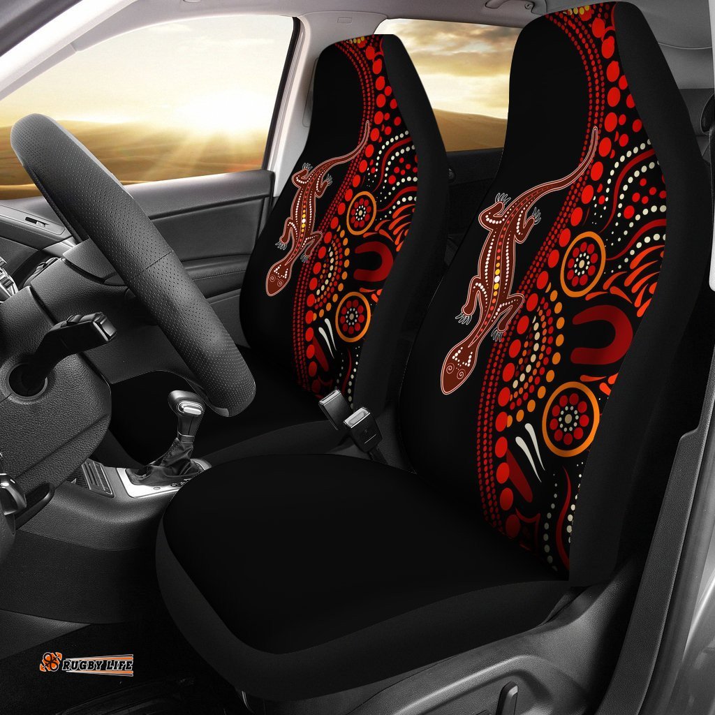 Aboriginal Car Seat Covers Aboriginal Lizard With Dot Painting Pattern