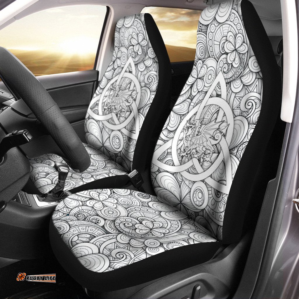 Celtic Wales Car Seat Cover Dragon White Wales With Triquetra Celtic Symbol