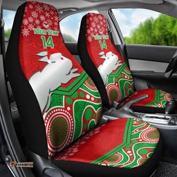 Custom Rabbitohs Rugby Christmas Car Seat Cover Merry Xmas Mix Aboriginal Art