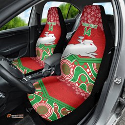 Custom Rabbitohs Rugby Christmas Car Seat Cover Merry Xmas Mix Aboriginal Art