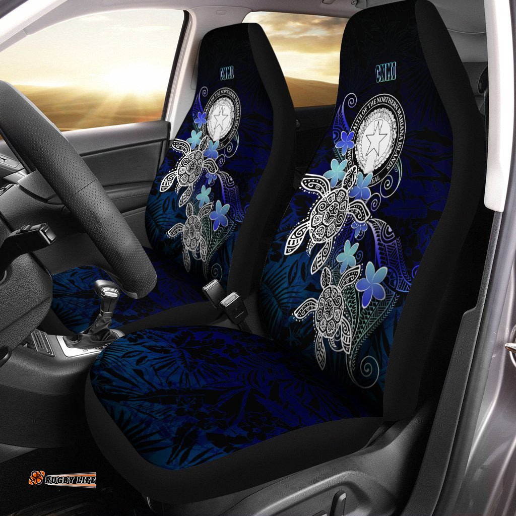 CNMI Polynesian Car Seat Covers Blue Turtle Couple