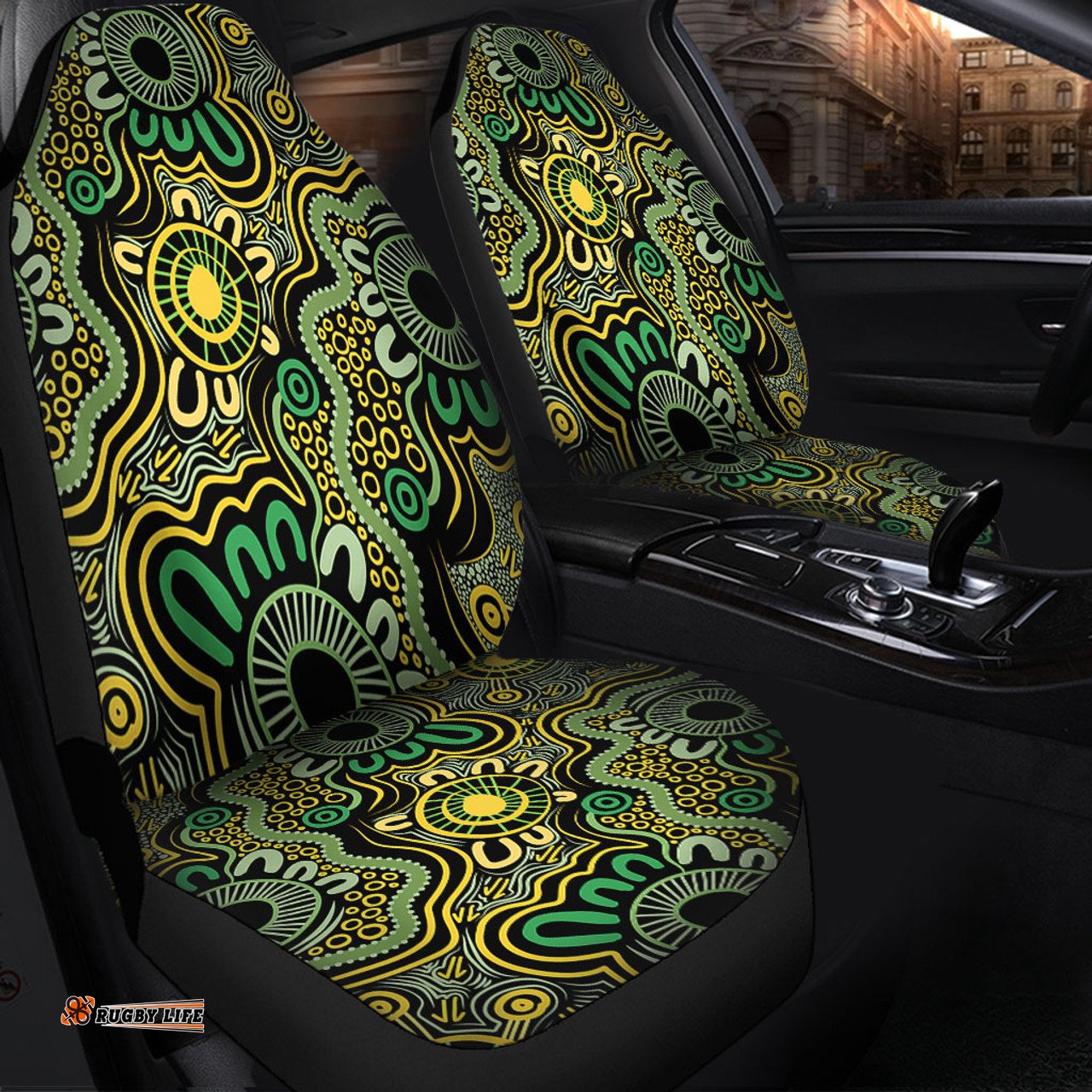 Australia Aboriginal Aboriginal Art Style Green Background Car Seat Covers