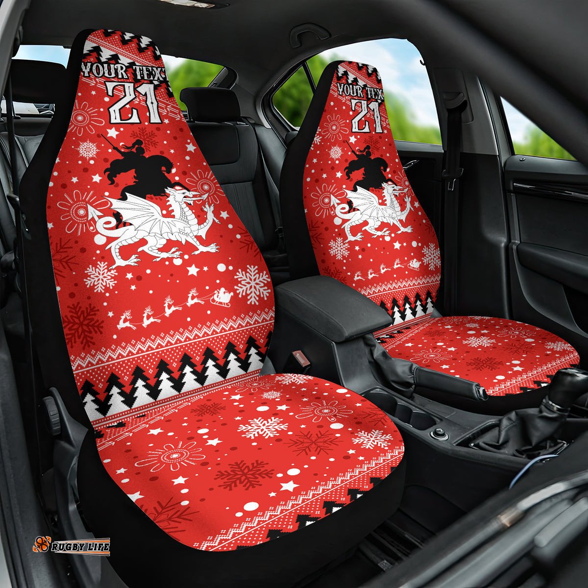 Custom Dragons Rugby Car Seat Cover Chirstmas Vibe