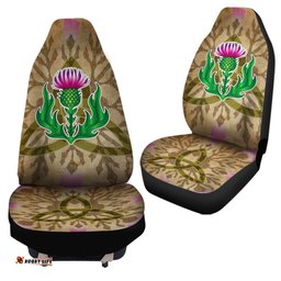 Scottish Car Seat Cover Thistle Flowers Celtic Knot Vintage Style