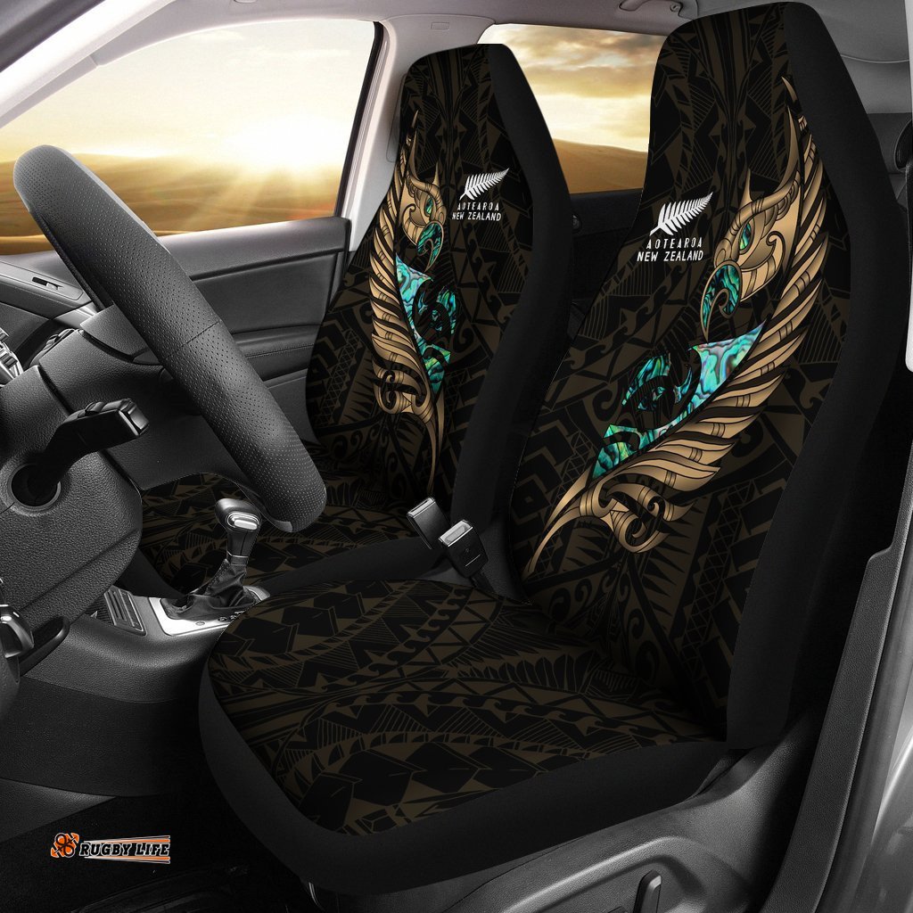 New Zealand Car Seat Cover Manaia Paua Fern Wing Gold