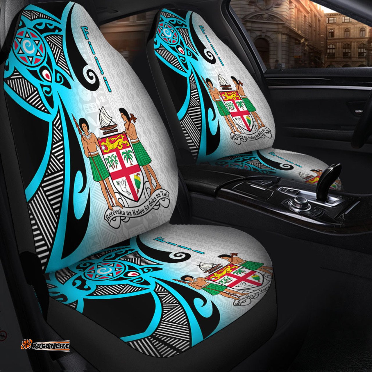 Australia South Sea Islanders Fiji With Polynesian Tapa Patterns And Coat Of Arms Symbol Car Seat Covers