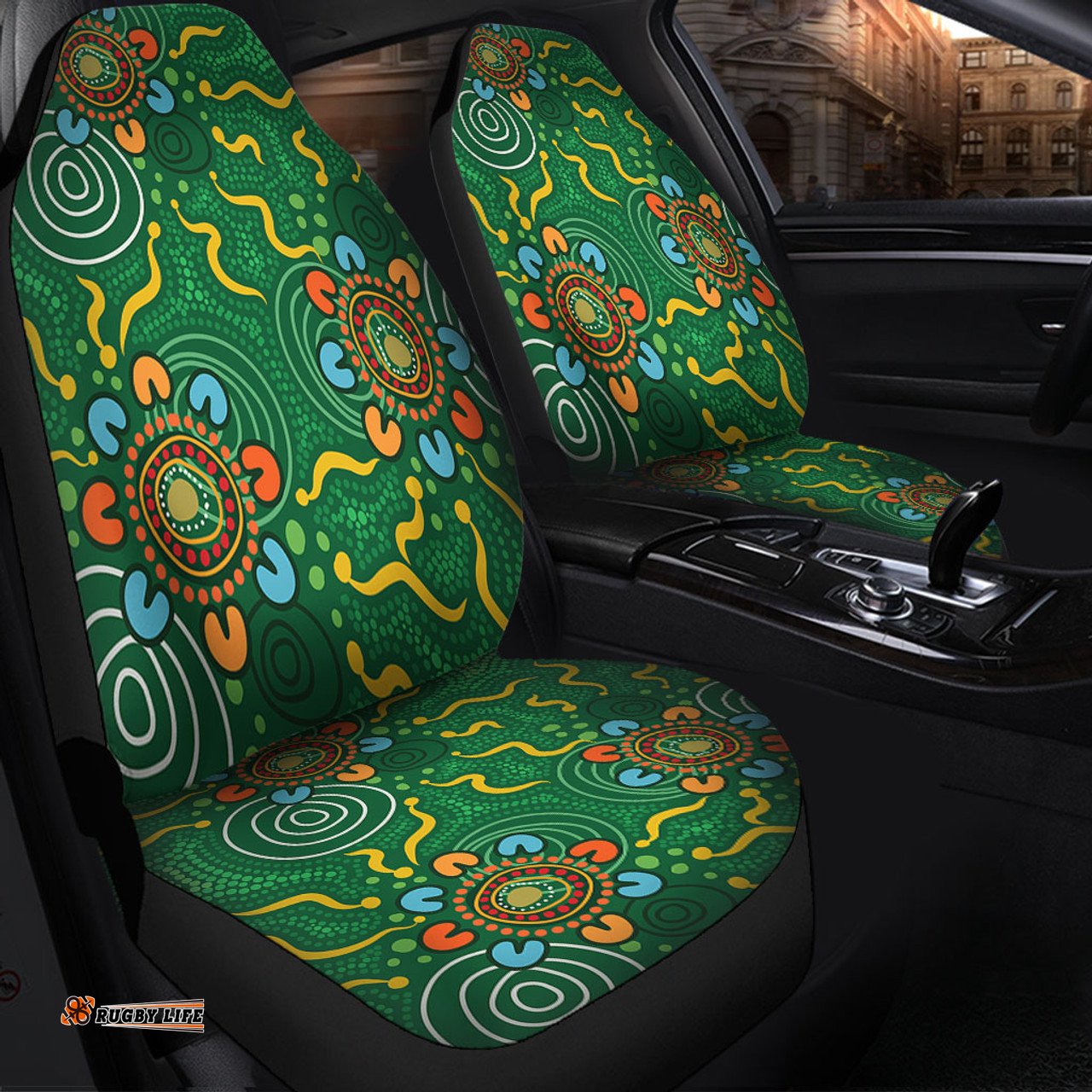 Australia Aboriginal Green Painting With Aboriginal Inspired Dot Car Seat Covers