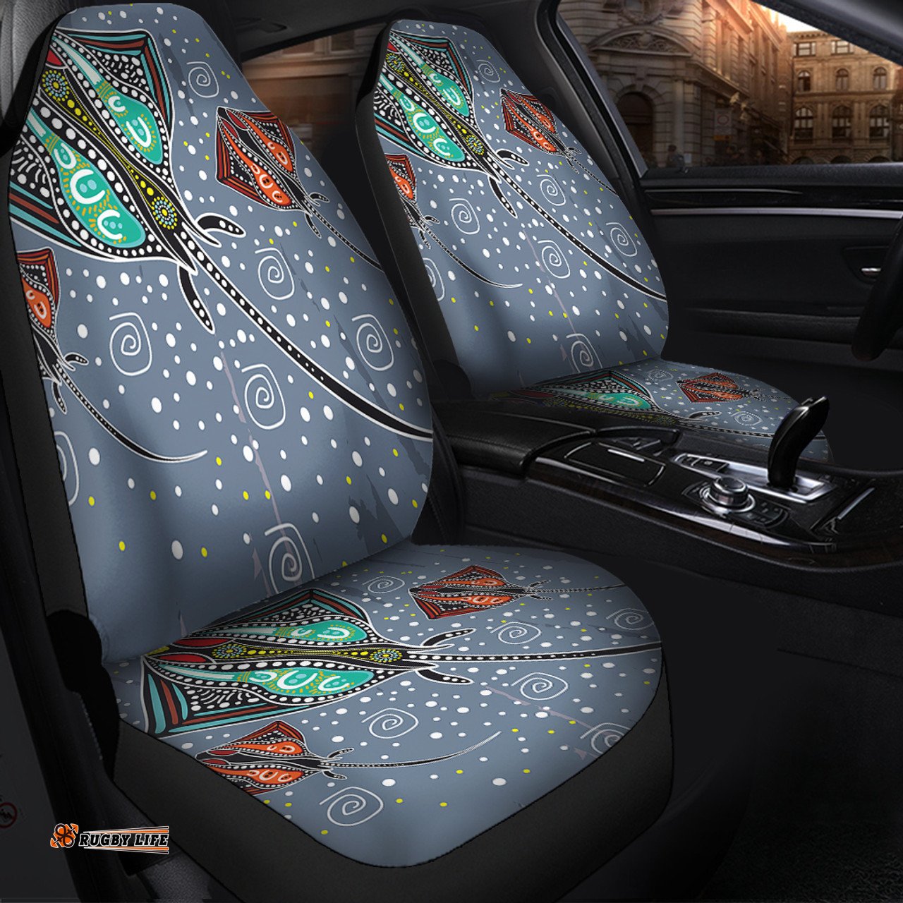 Australia Aboriginal Stingray Art In Aboriginal Dot Style Car Seat Covers