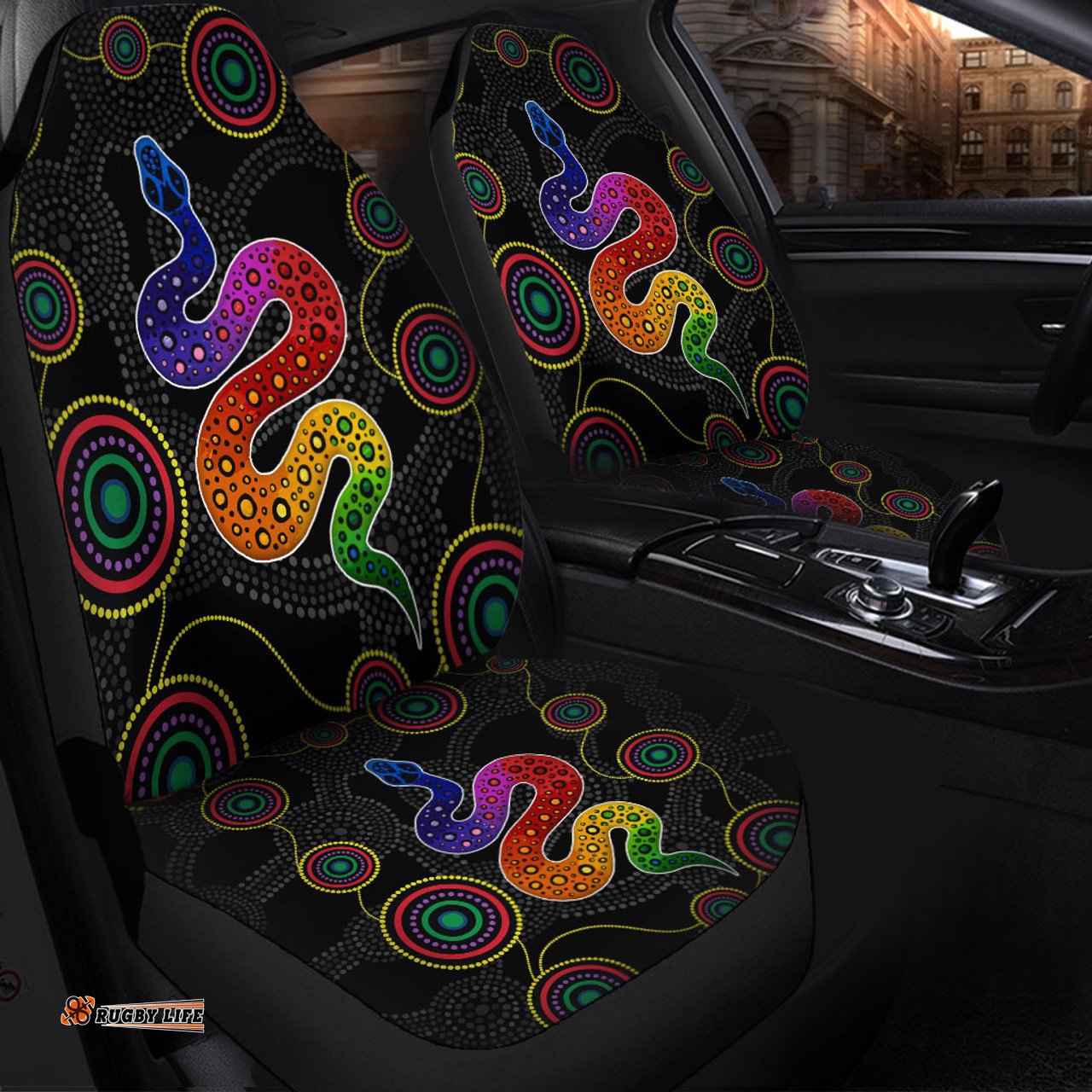 Australia Aboriginal Indigenous Dreaming Rainbow Serpent Inspired Car Seat Covers