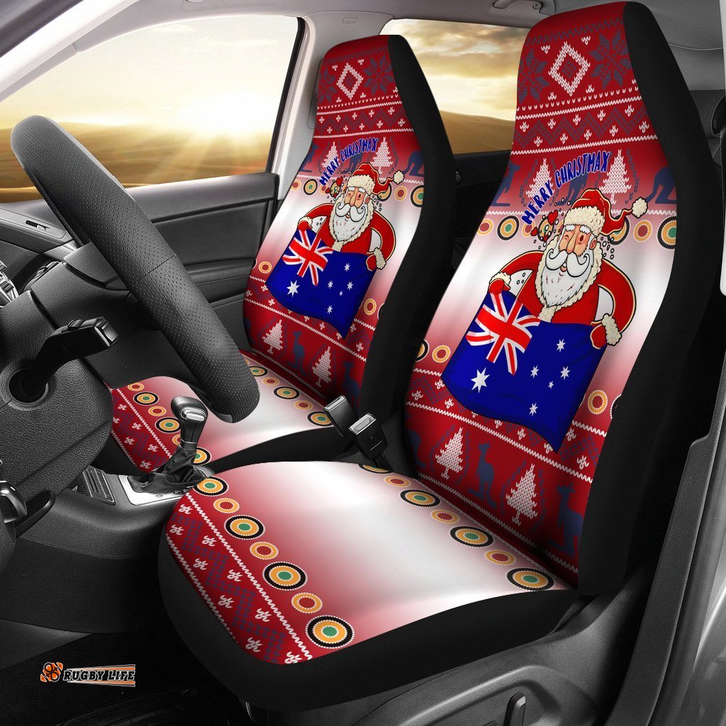 Christmas Car Seat Covers Australia Santa Claus Hold The Flag Red