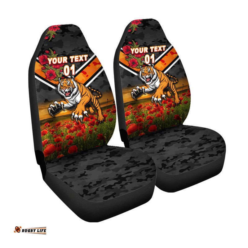 Custom Personalised Wests Tigers ANZAC Car Seat Cover Poppy Flowers Vibes