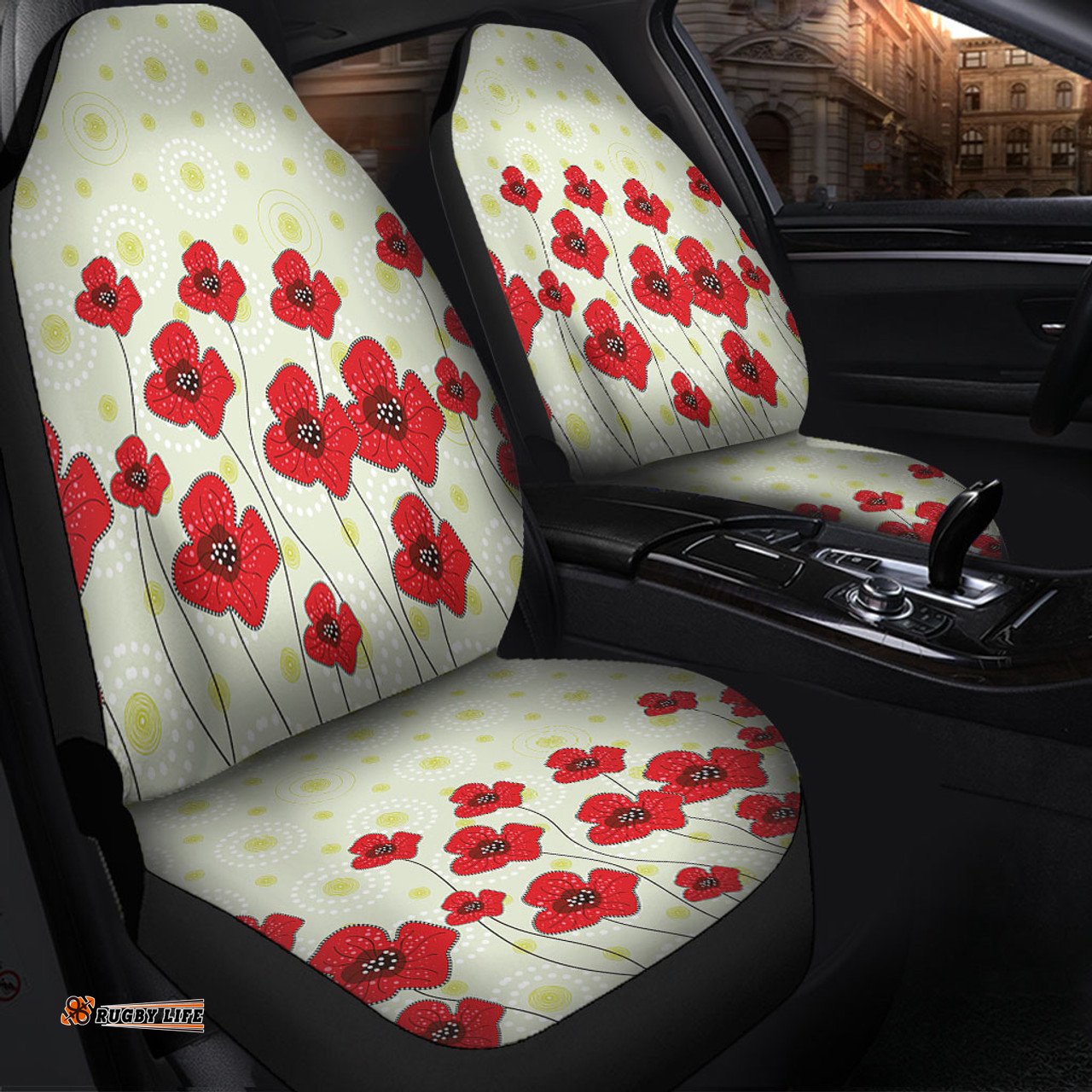 Australia Aboriginal Poppy Flowers Background In Aboriginal Dot Art Style Car Seat Covers