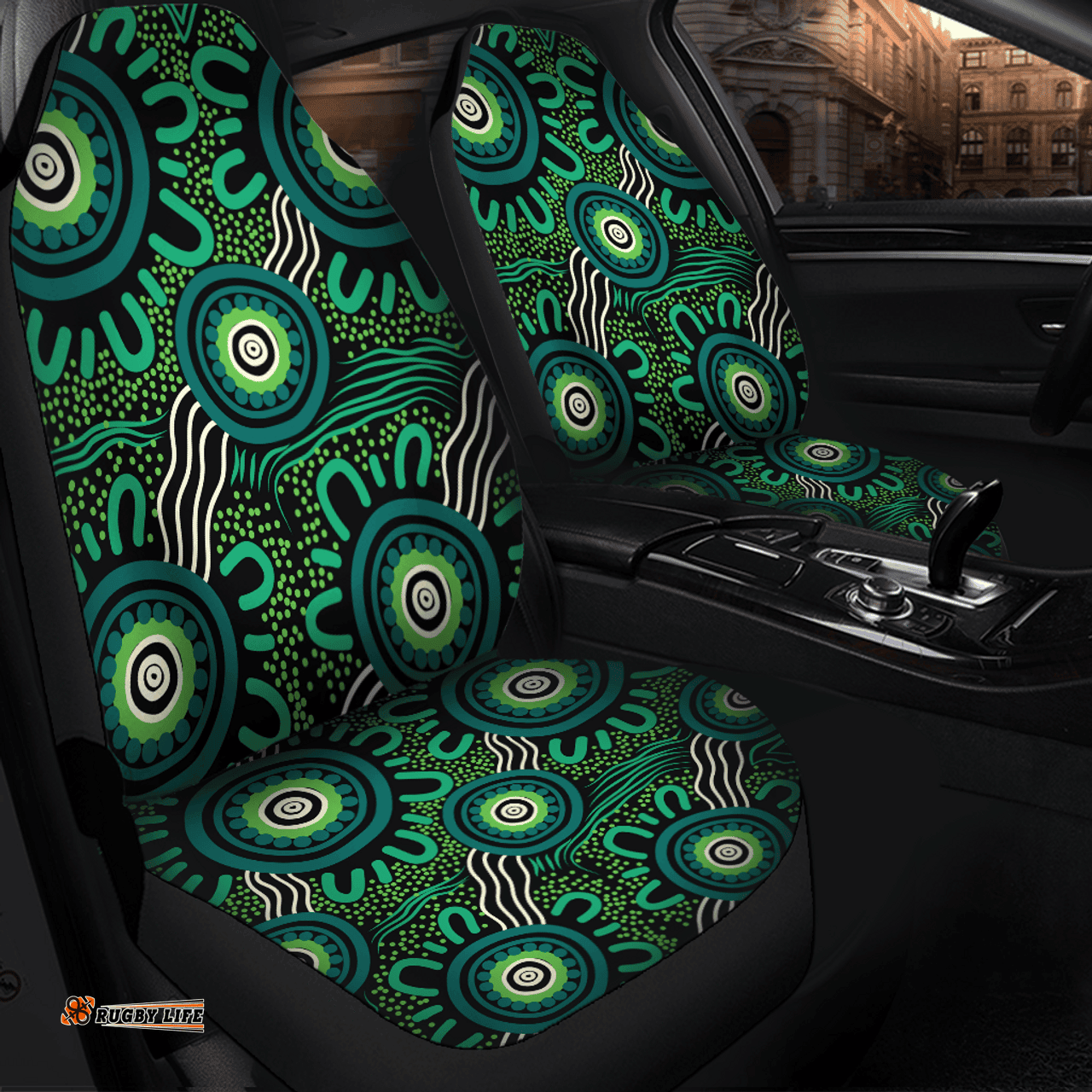 Australia Aboriginal Green Aboriginal Dot Art Background Car Seat Covers