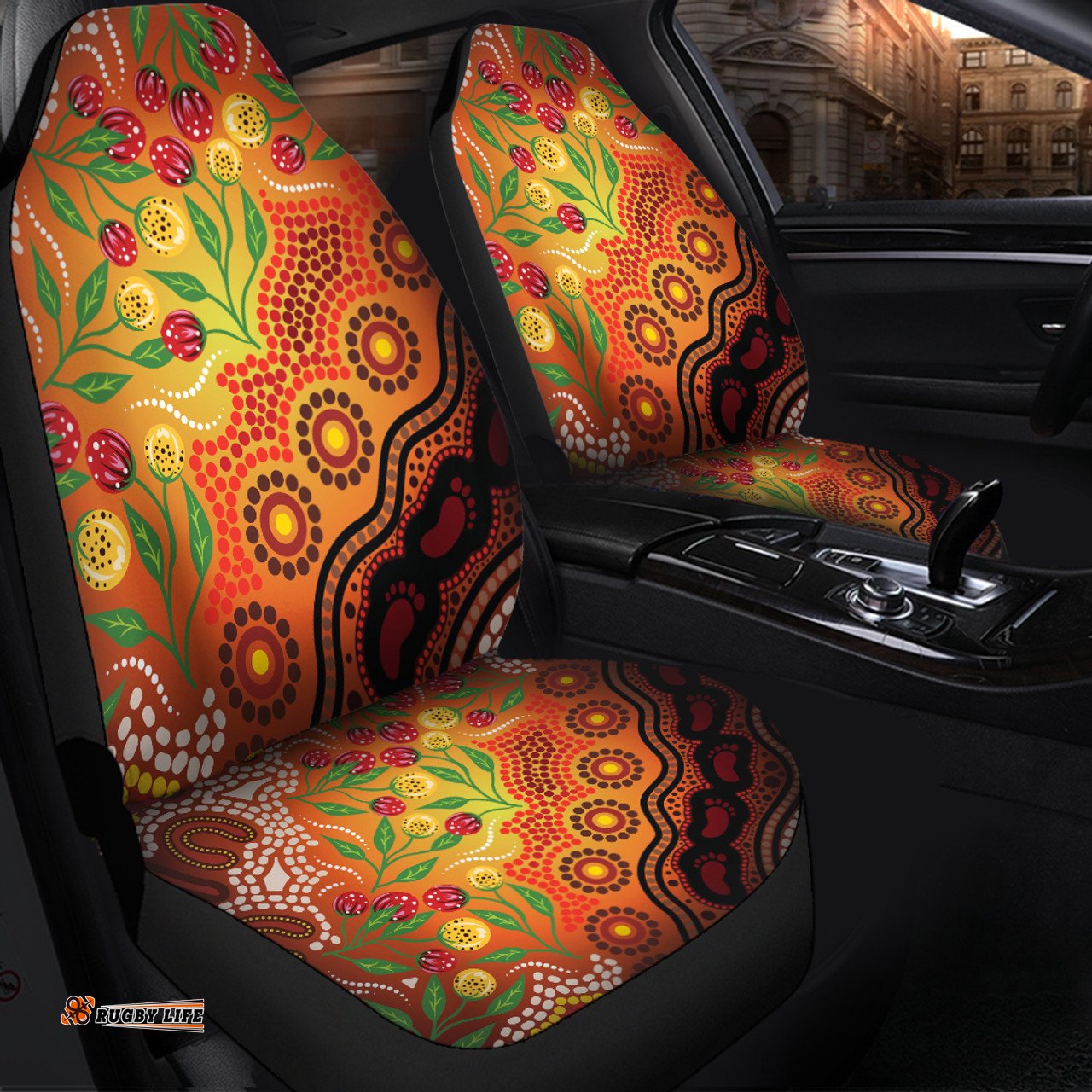 Australia Aboriginal Aboriginal Dot Art With Bush Flowers Car Seat Covers