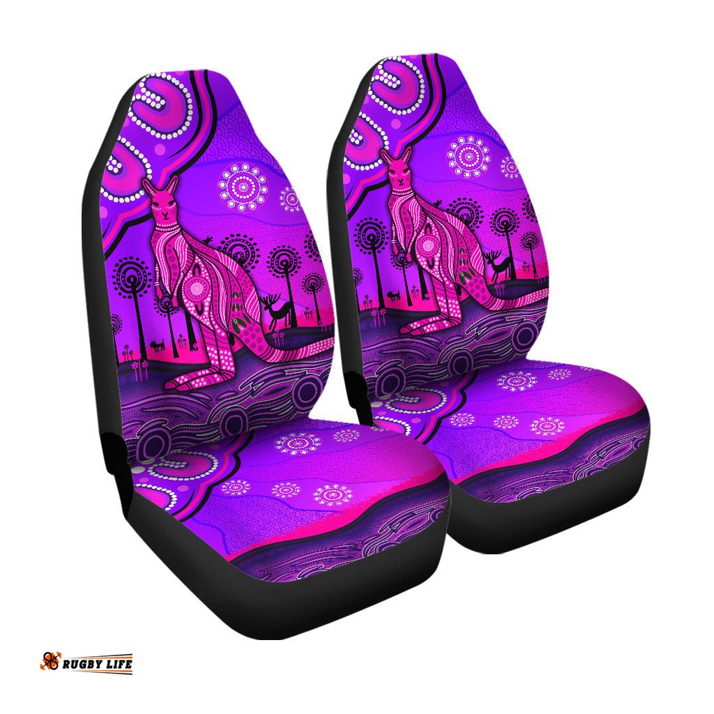Aboriginal Art Kangaroo Car Seat Cover Indigenous Unique Vibes Purple