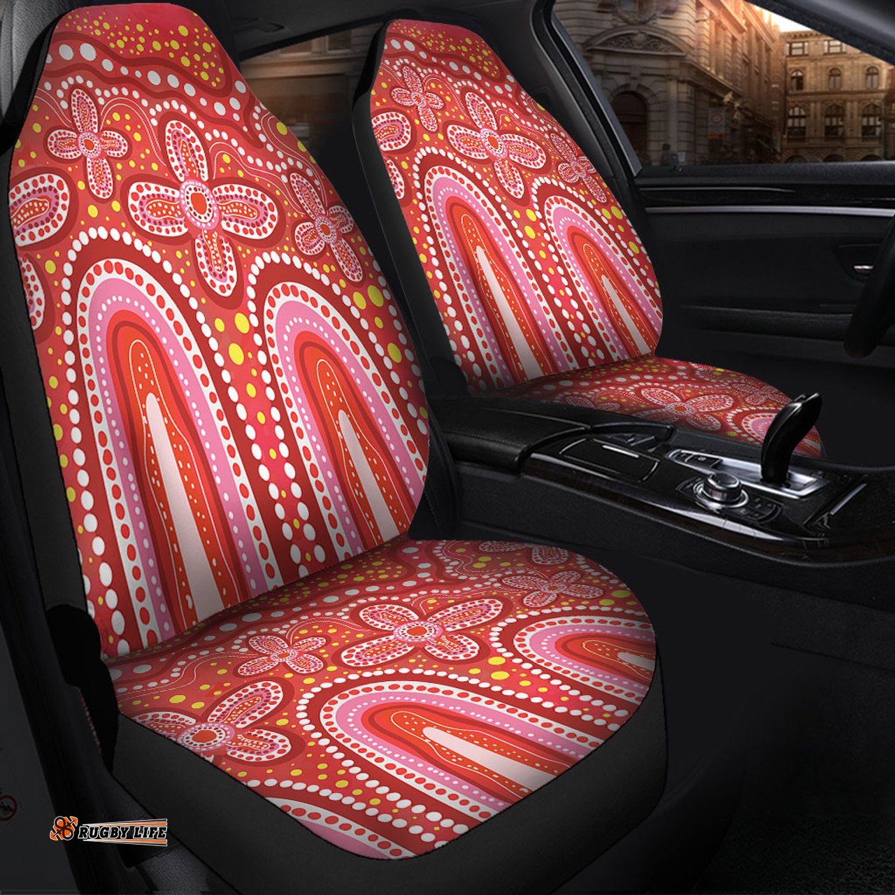Australia Aboriginal Dot painting illustration in Aboriginal style Red Car Seat Covers