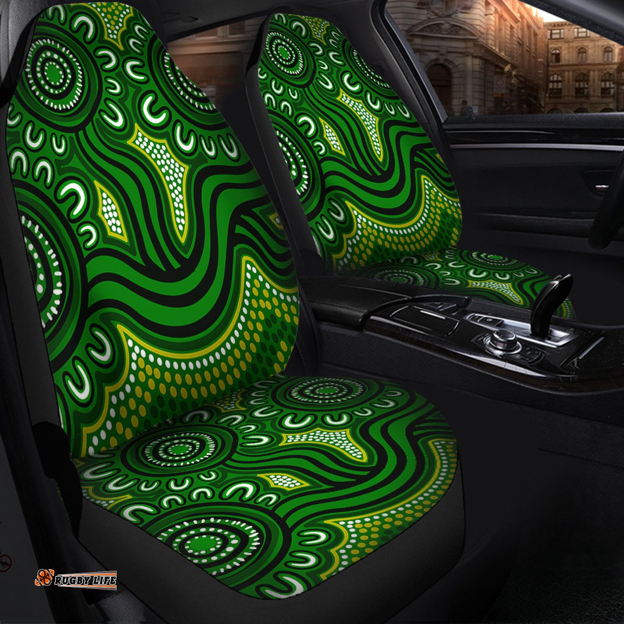 Australia Aboriginal Dot Patterns From Indigenous Australian Culture (Green) Car Seat Covers
