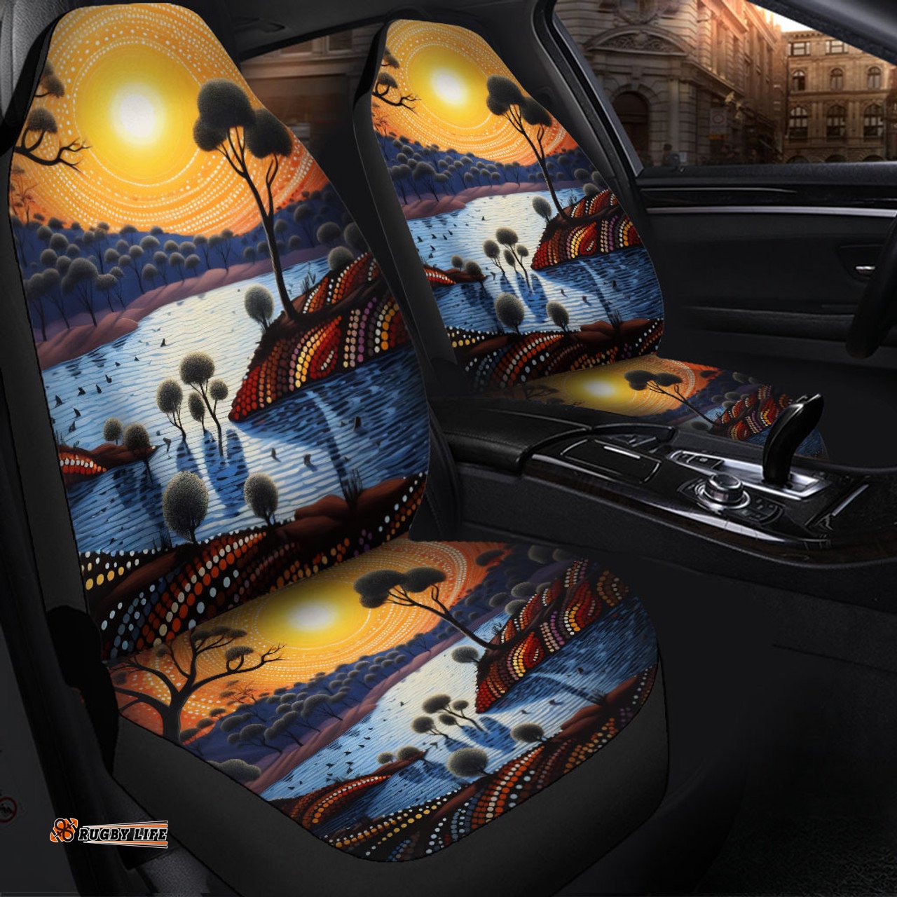 Australia Aboriginal Aboriginal River In Circle and Dot Painting Car Seat Covers