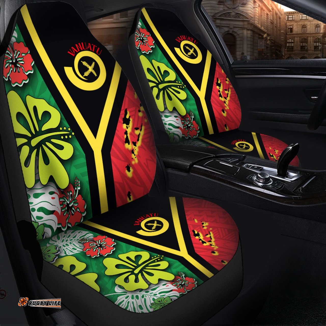 Australia South Sea Islanders Vanuatu Flag With Habiscus Flowers Car Seat Covers