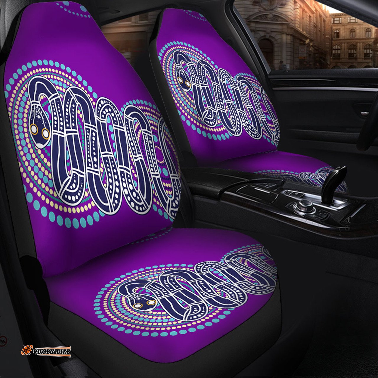 Australia Aboriginal Purple Rainbow Serpent Dreaming Inspired Car Seat Covers