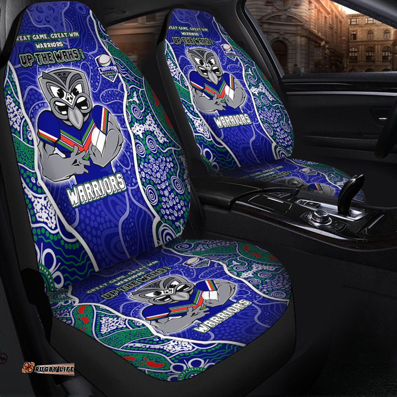 New Zealand Warriors Grand Final Custom Custom New Zealand Warriors With Contemporary Style Of Aboriginal Painting Car Seat Covers