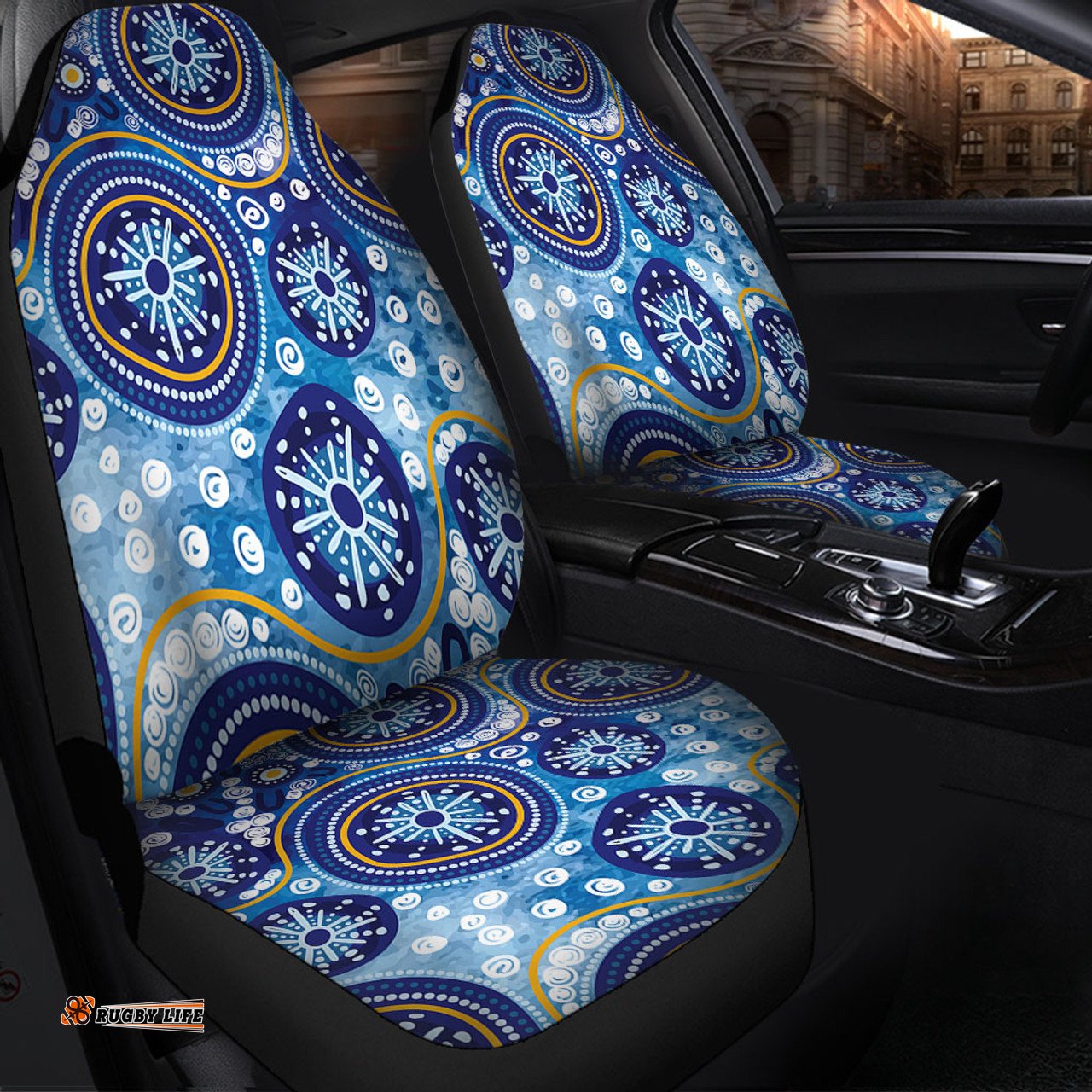Australia Blue Background With Traditional Aboriginal Dot Decoration Car Seat Covers