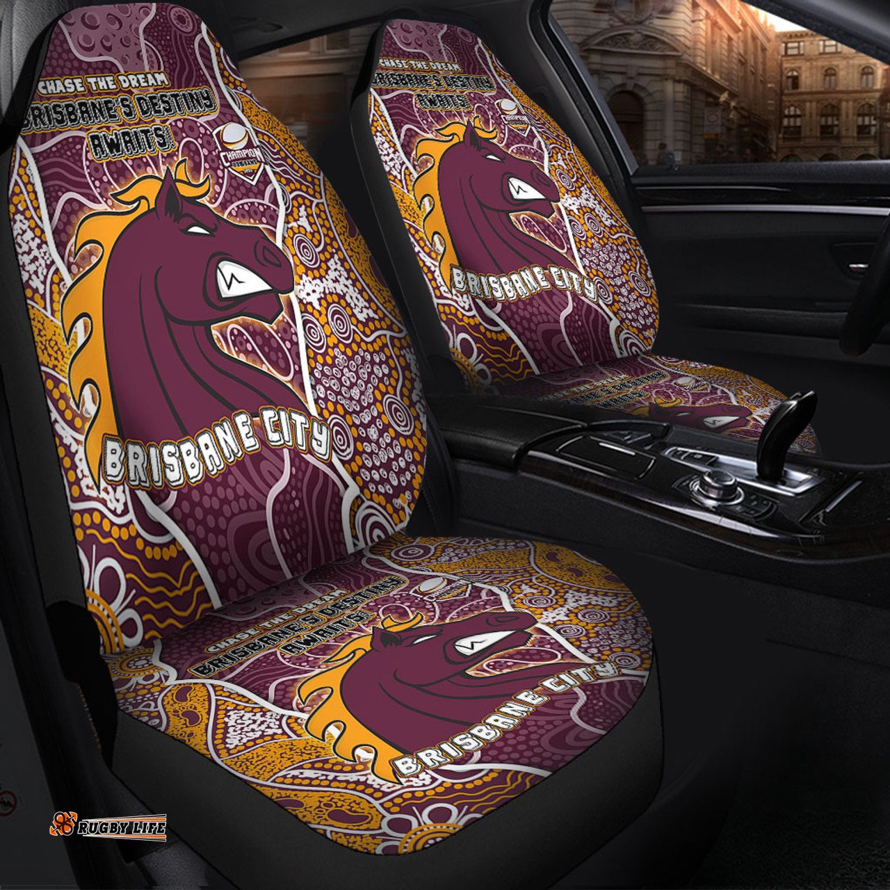 Brisbane Broncos Grand Final Custom Custom Brisbane Broncos With Contemporary Style Of Aboriginal Painting Car Seat Covers