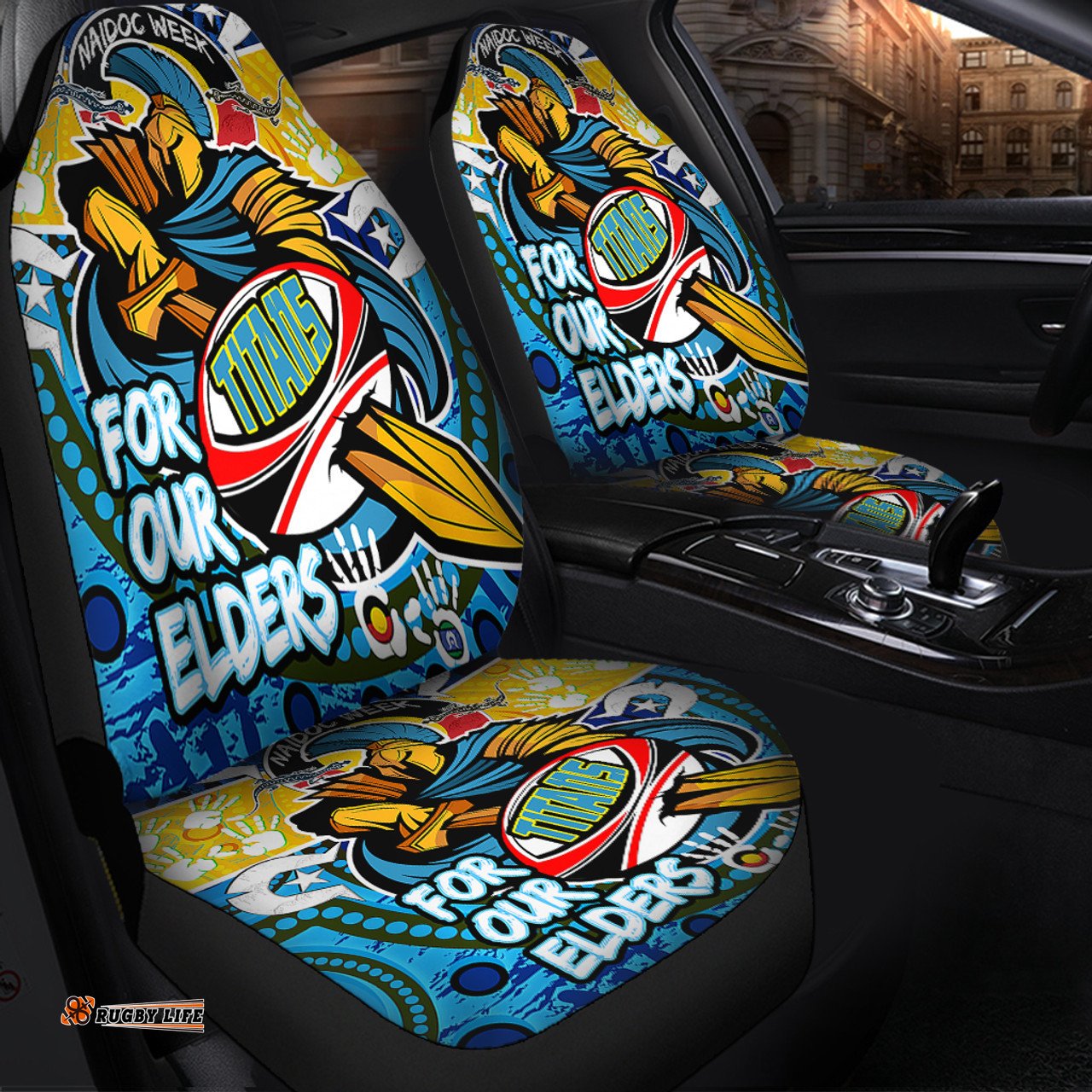 Gold Coast Titans Naidoc Week Custom Gold Coast Titans Naidoc Week For Our Elders Dot Art Style Car Seat Covers
