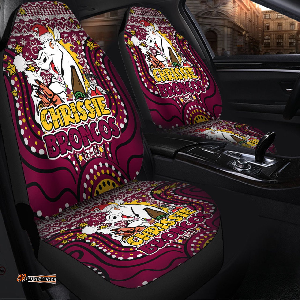 Brisbane Broncos Christmas Custom Christmas Knit Patterns Vintage Jersey Ugly Car Seat Covers