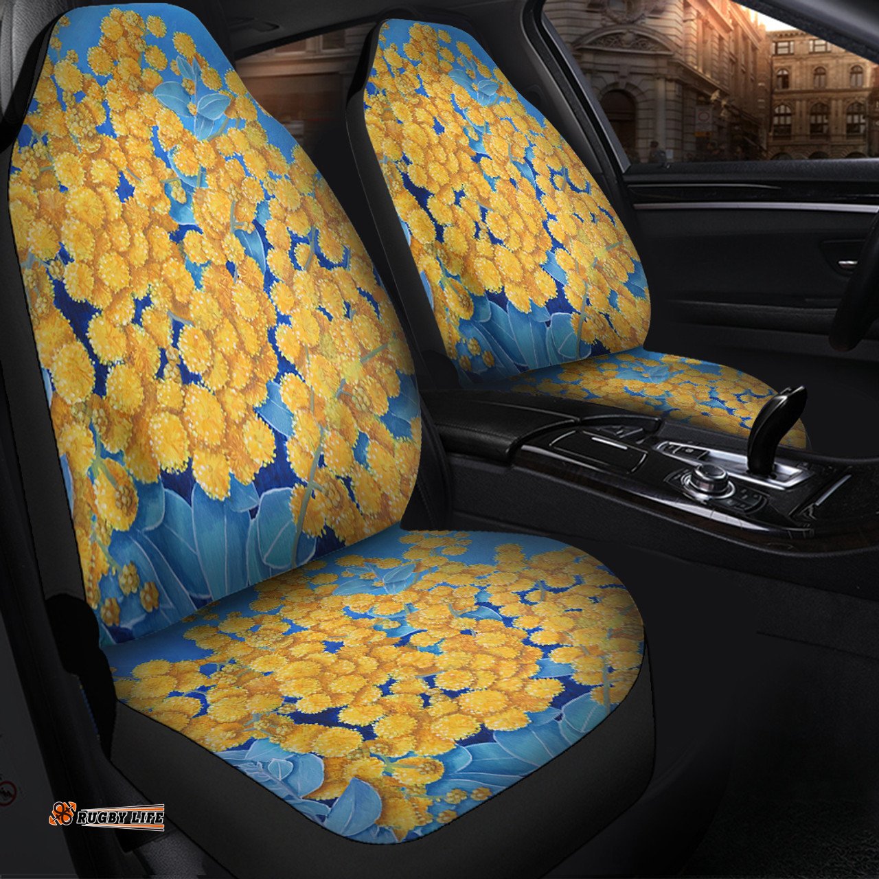 Australia Golden Wattle Golden Wattle Blue Background Oil Painting Art Car Seat Covers