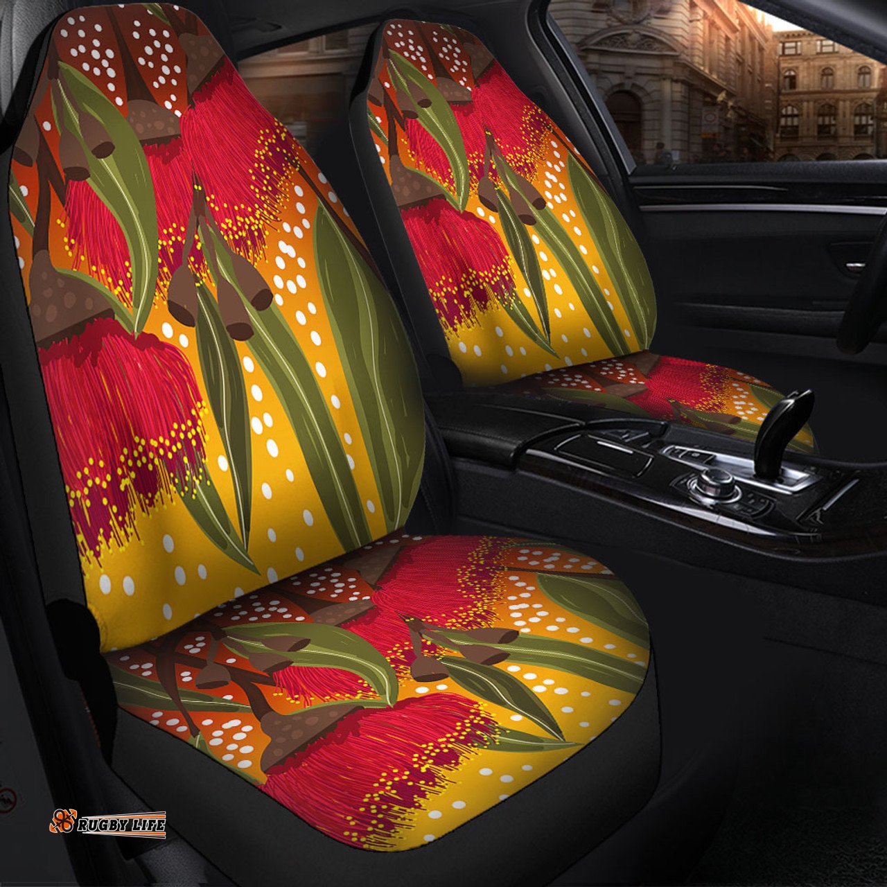 Australia Aboriginal Red Eucalyptus Aboriginal Dot Art Car Seat Covers