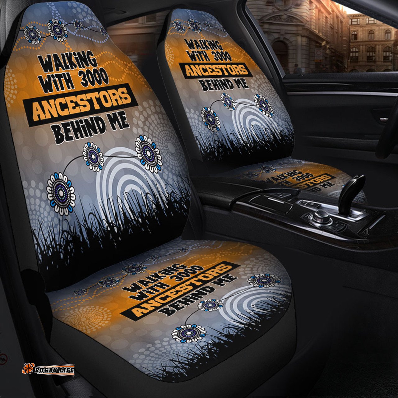Australia Aboriginal Walking with 3000 Ancestors Behind Me Blue Patterns Car Seat Covers