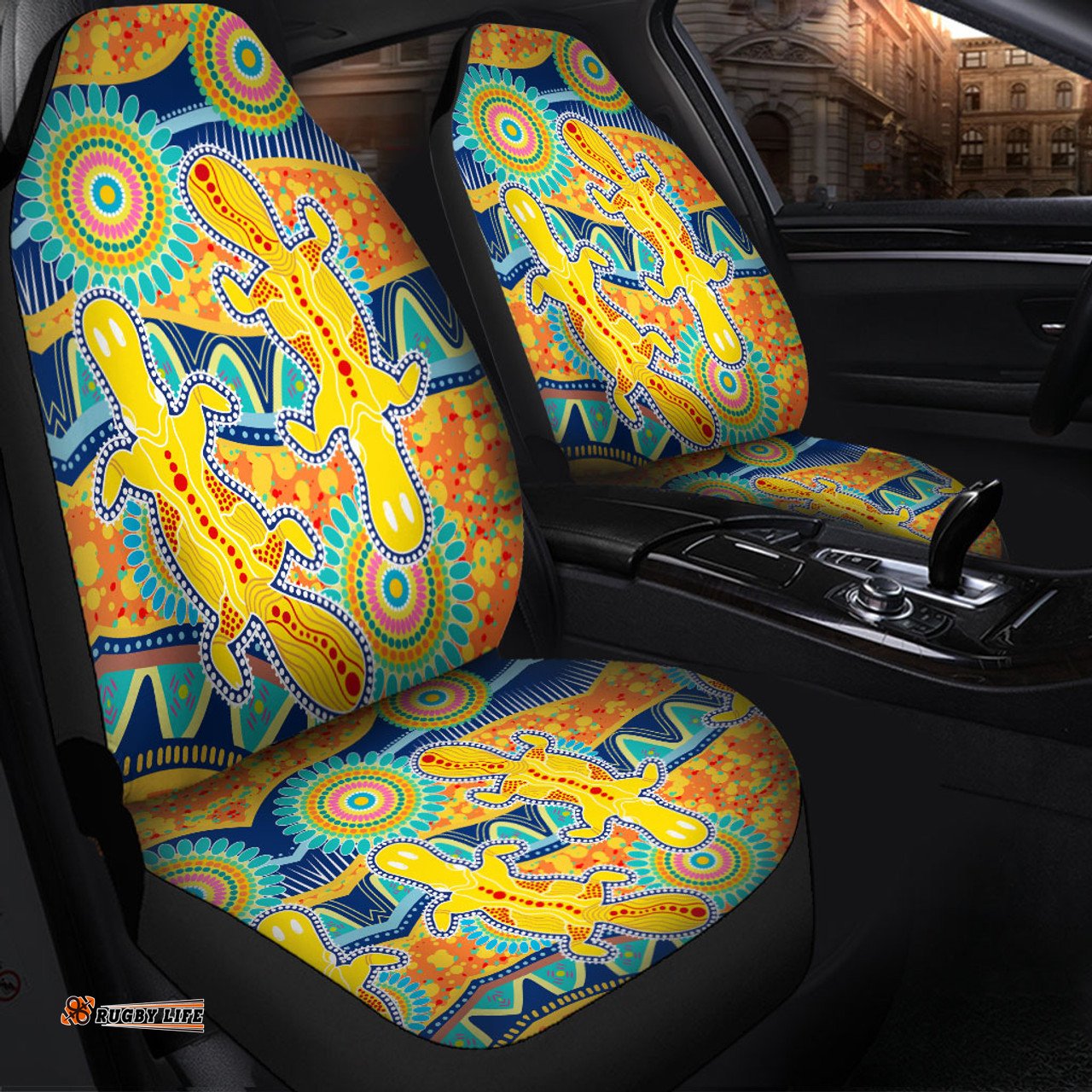 Australia Animals Platypus Aboriginal Yellow Platypus With Aboriginal Art Dot Painting Patterns Inspired Car Seat Covers